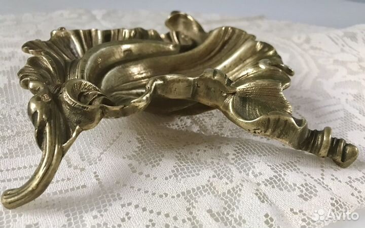 Старинная пепельница бронза лист интерьерная вещь