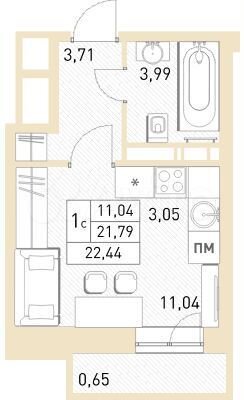 Квартира-студия, 22,4 м², 15/17 эт.