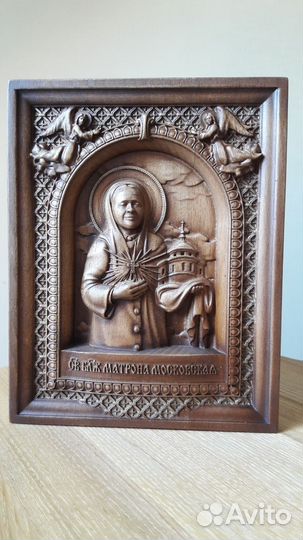 Икона резная св блж Матрона Московская