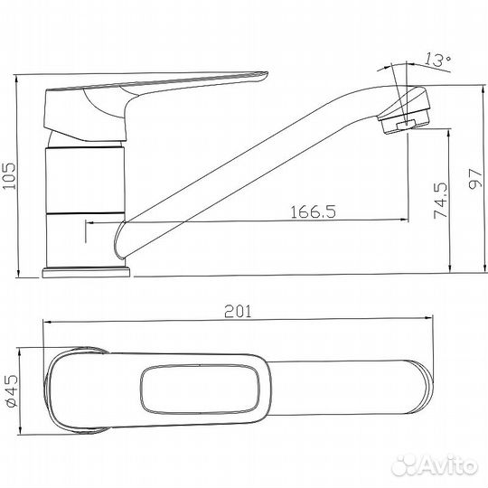 Смеситель для раковины Rossinka rs46-22 Хром