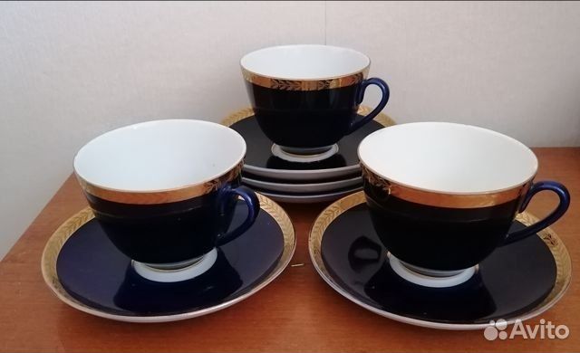 Антикварные чашки с блюдцами фарфор кобальт
