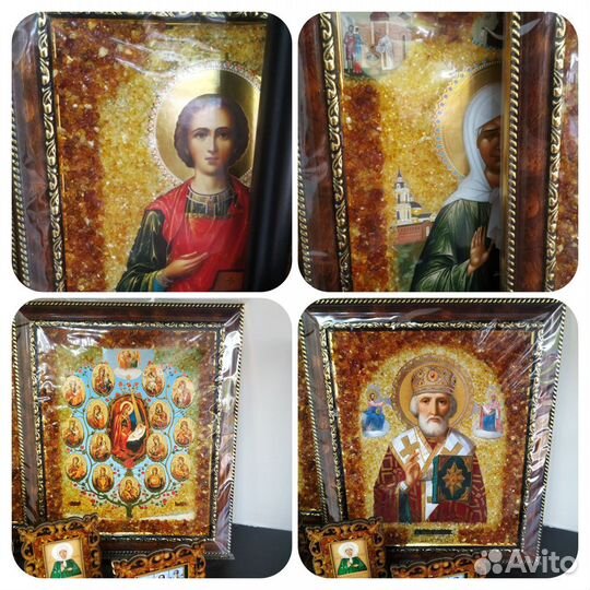 Икона из янтаря, икона матроны, икона святых