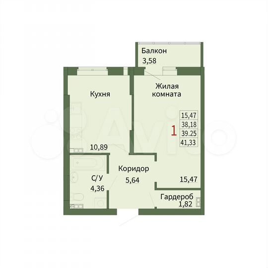 1-к. квартира, 39,3 м², 4/5 эт.