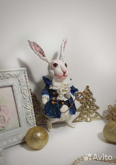 Ватная ёлочная игрушка Белый кролик