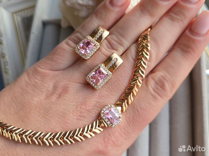 Комплект браслет и серьги покрытие золото