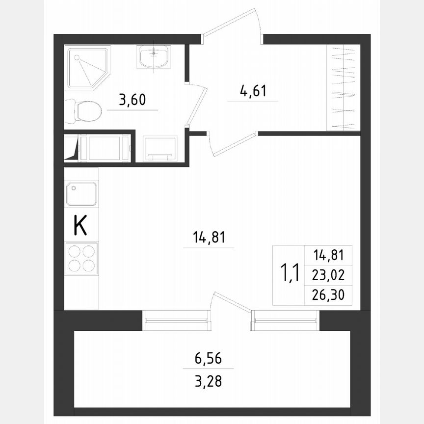 Квартира-студия, 26,3 м², 4/8 эт.
