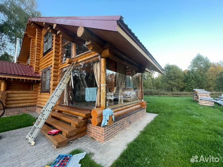 Мягкие окна из пленки на беседку