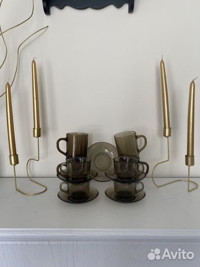 Сервиз кофейный и кружки коричневое стекло