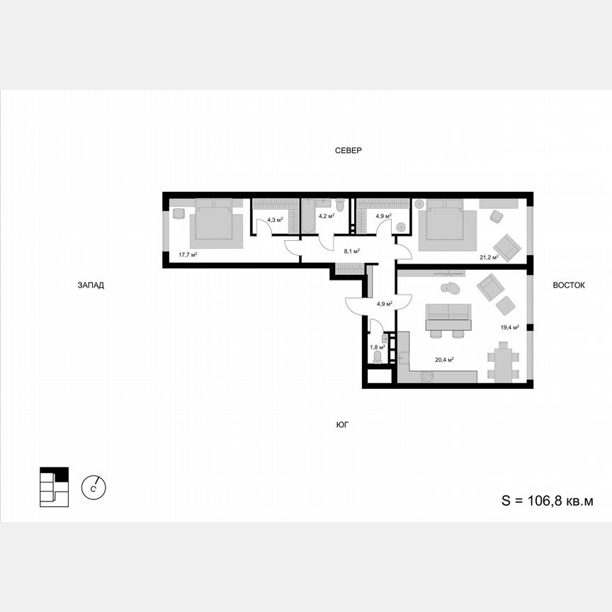3-к. квартира, 106,8 м², 14/17 эт.
