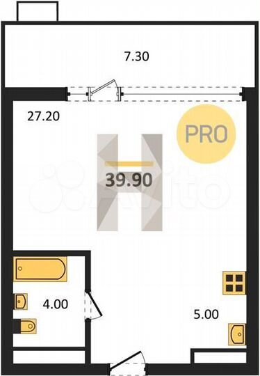 Квартира-студия, 39,9 м², 3/15 эт.