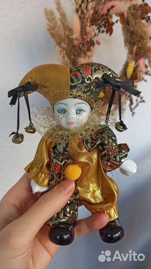 Ёлочная игрушка Арлекин фарфоровая кукла 2 шт