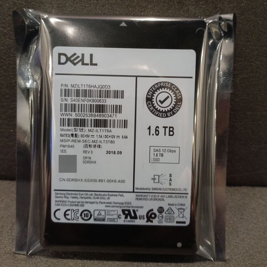 [PM1645] Ssd Dell 1,6 Тб 12gb Mzilt1t6hajq0d3 Pm1645