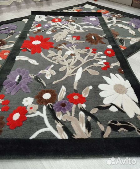 Три ковра,шерсть/хлопок/шелк,лепка на шениле