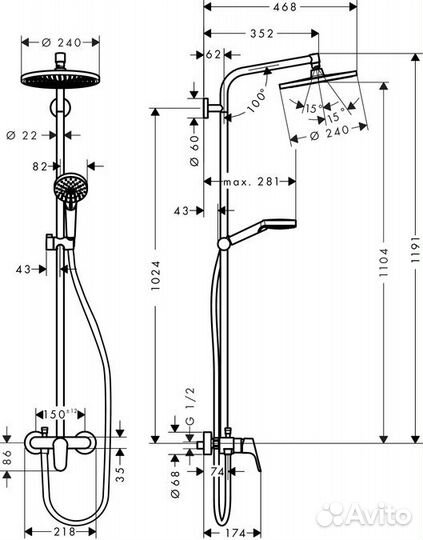 Душевая стойка Hansgrohe Croma Select S 27269000