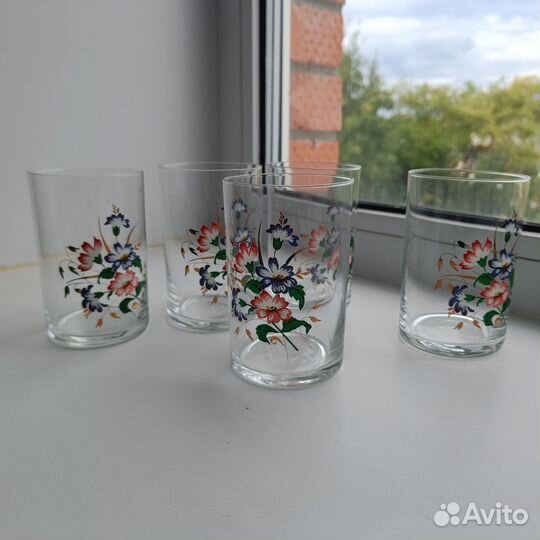 Стаканы стеклянные СССР с цветами и позолотой