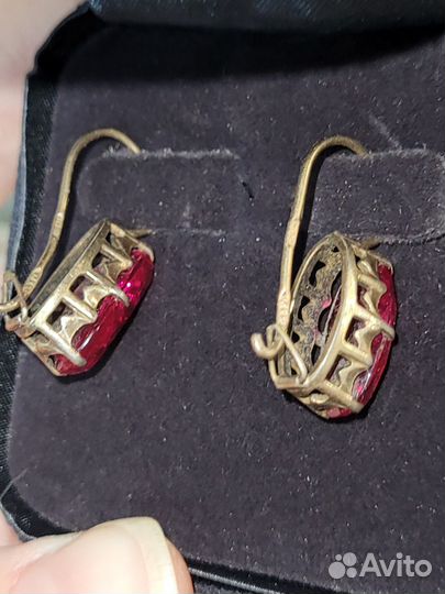 Серьги серебро СССР с рубином
