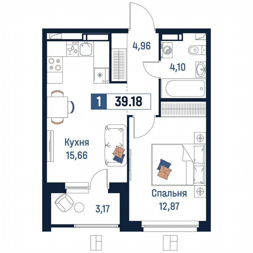 1-к. квартира, 39,2 м², 8/18 эт.