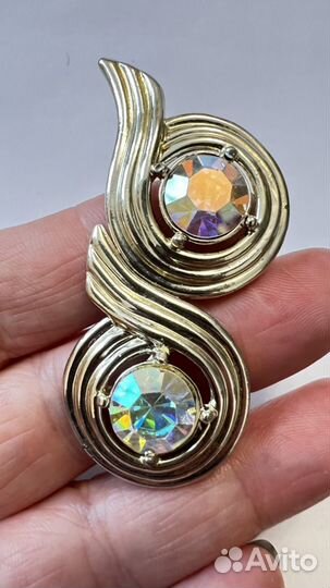 Крупные винтажные клипсы Sarah Cov с кристаллом AB