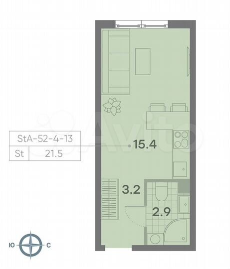 Квартира-студия, 21,5 м², 7/23 эт.