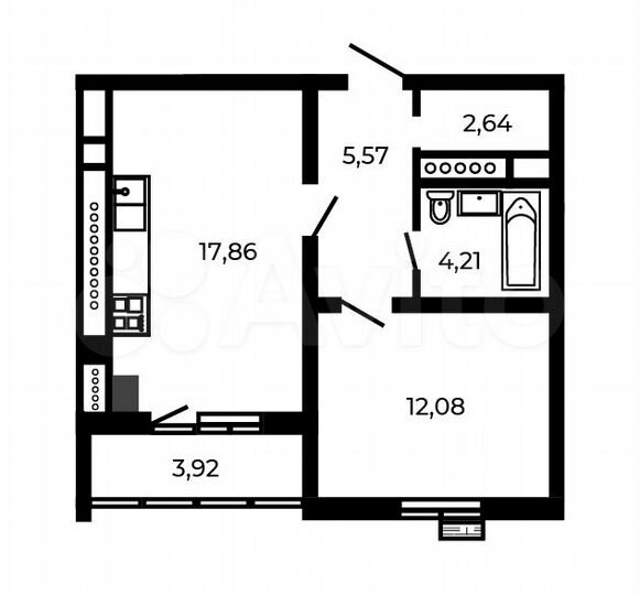 1-к. квартира, 44,3 м², 3/5 эт.