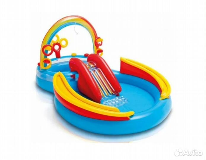 Надувной бассейн с горкой. Intex