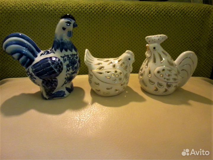 Фарфоровые и гжелевые петушки и курочки СССР