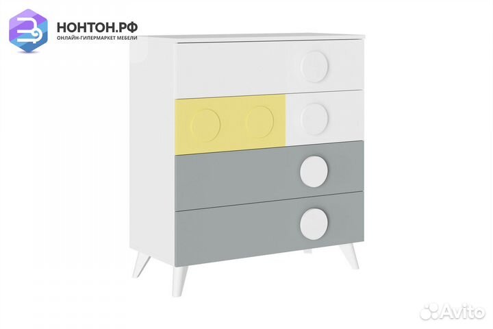 Комод Кубо белый гладкий / грин грей софт / солнеч
