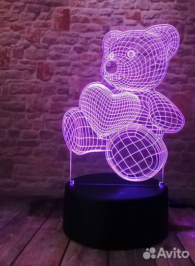 3D Светильник Мишка с сердцем
