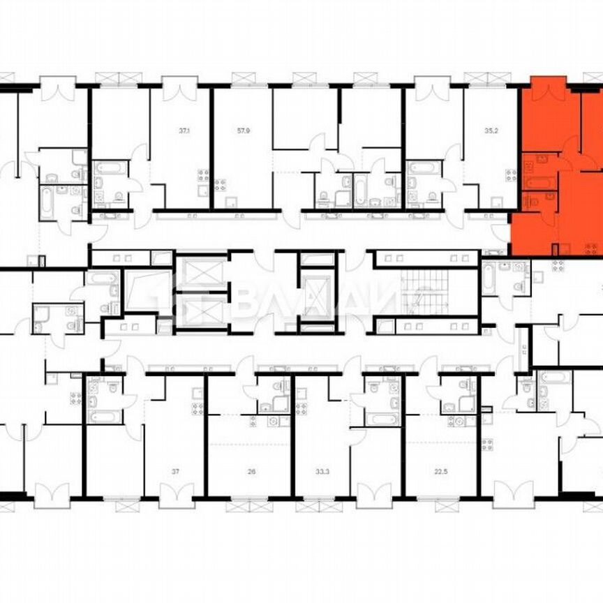 2-к. квартира, 50 м², 19/24 эт.