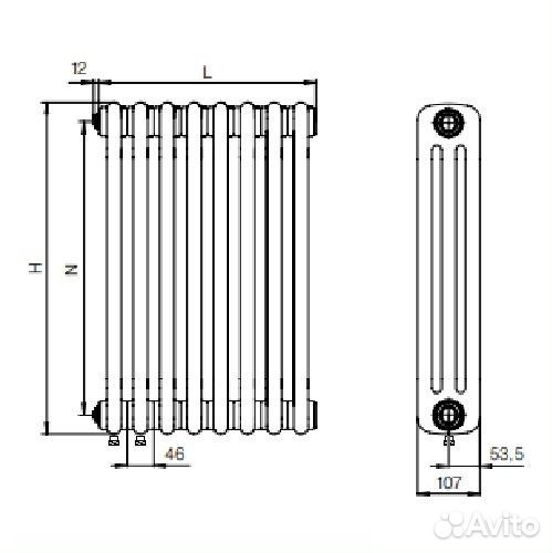 Радиатор Rifar Tubog 3057/12 Ventil нижний белый