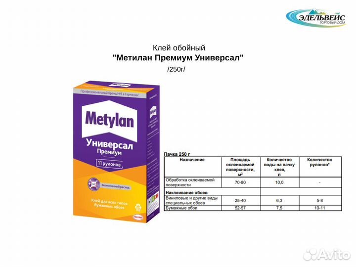 Клей обойный Метилан Премиум Универсал 150г/250г