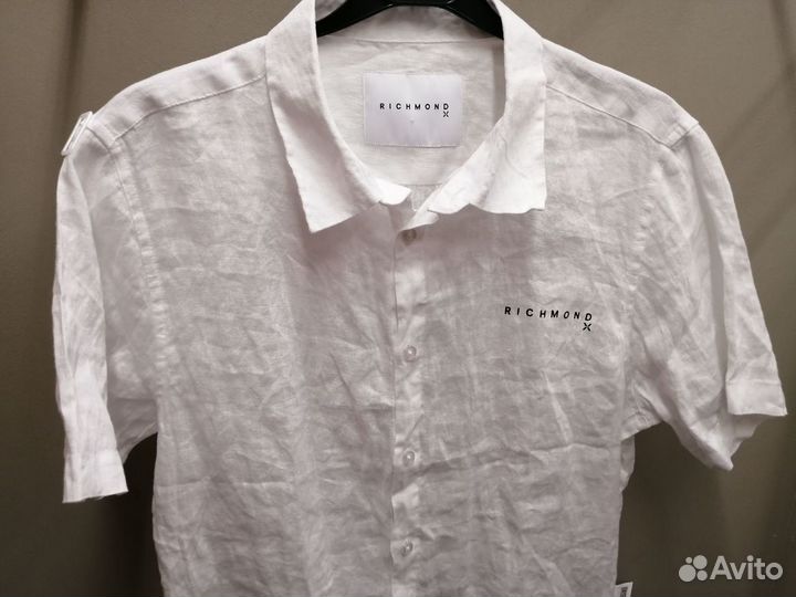 Мужская рубашка белая Richmond, 48 размер 100 лён