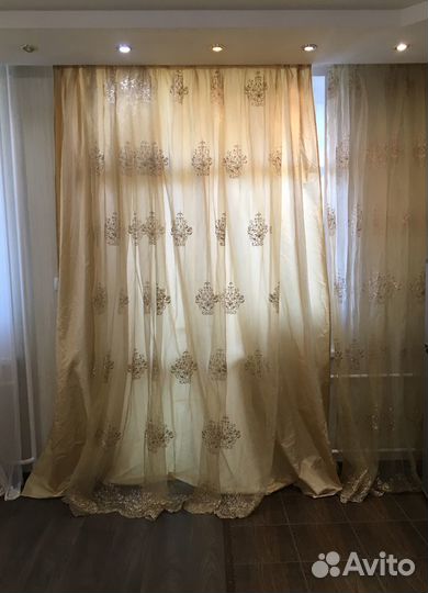 Тюль высота 2,70 3 штуки+ портьеры