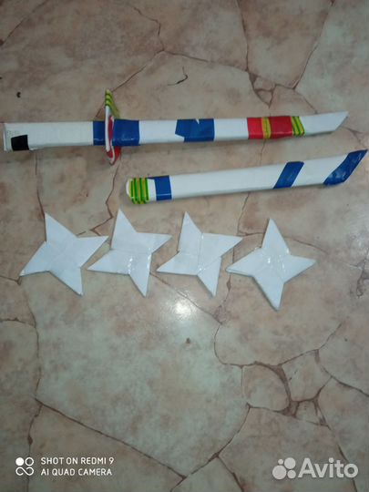 Оригами. Меч и сюрикены из бумаги