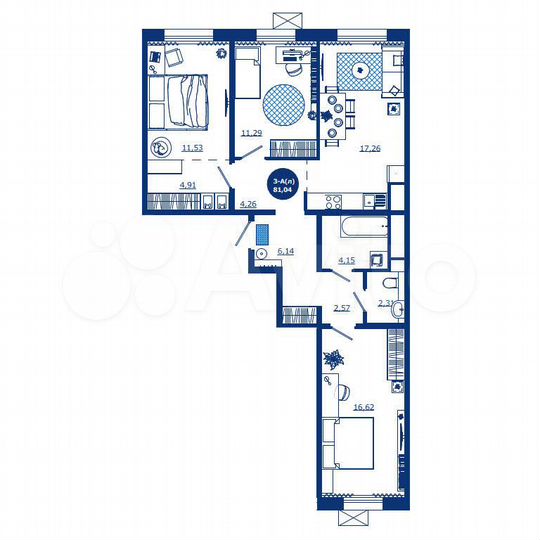 3-к. квартира, 81 м², 13/17 эт.
