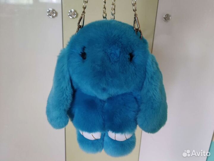 Рюкзак детский для девочки голубой заяц меховой
