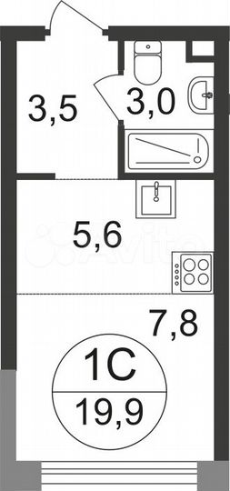 Квартира-студия, 19,9 м², 1/17 эт.