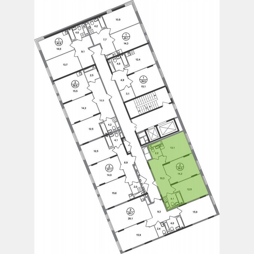 2-к. квартира, 56,5 м², 12/17 эт.
