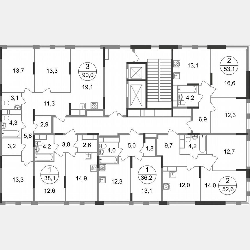 2-к. квартира, 53,1 м², 15/17 эт.