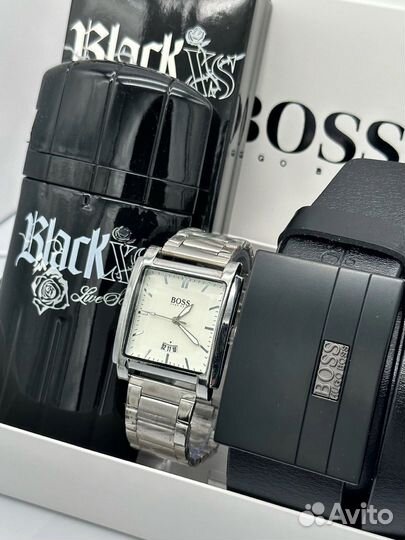 Мужской набор часы, ремень, туалетная вода