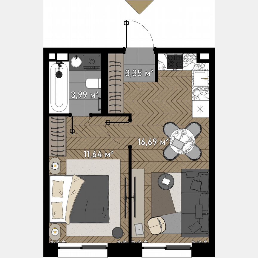 1-к. апартаменты, 36,8 м², 19/23 эт.