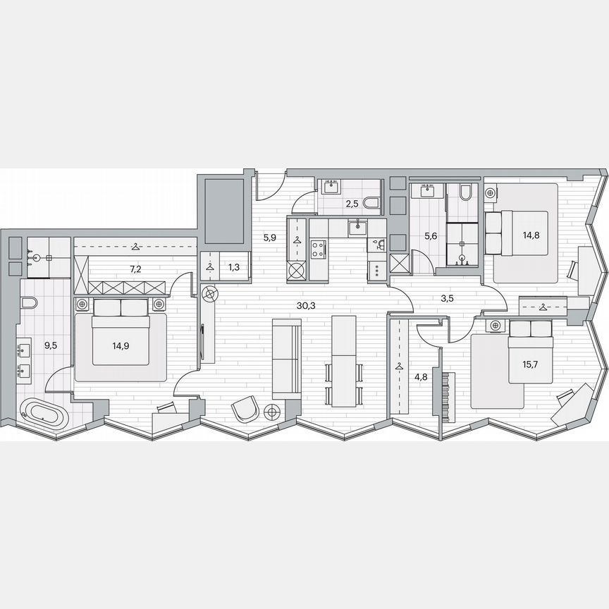 3-к. квартира, 114,9 м², 24/26 эт.