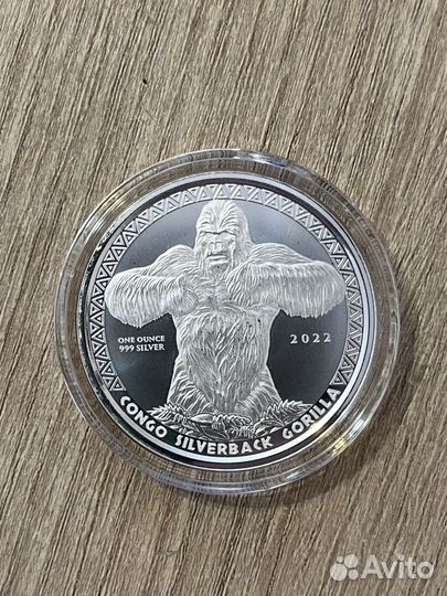 Серебряная монета Горилла Конго 2022
