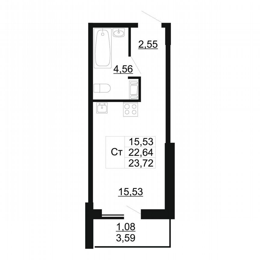 Квартира-студия, 23,7 м², 5/11 эт.