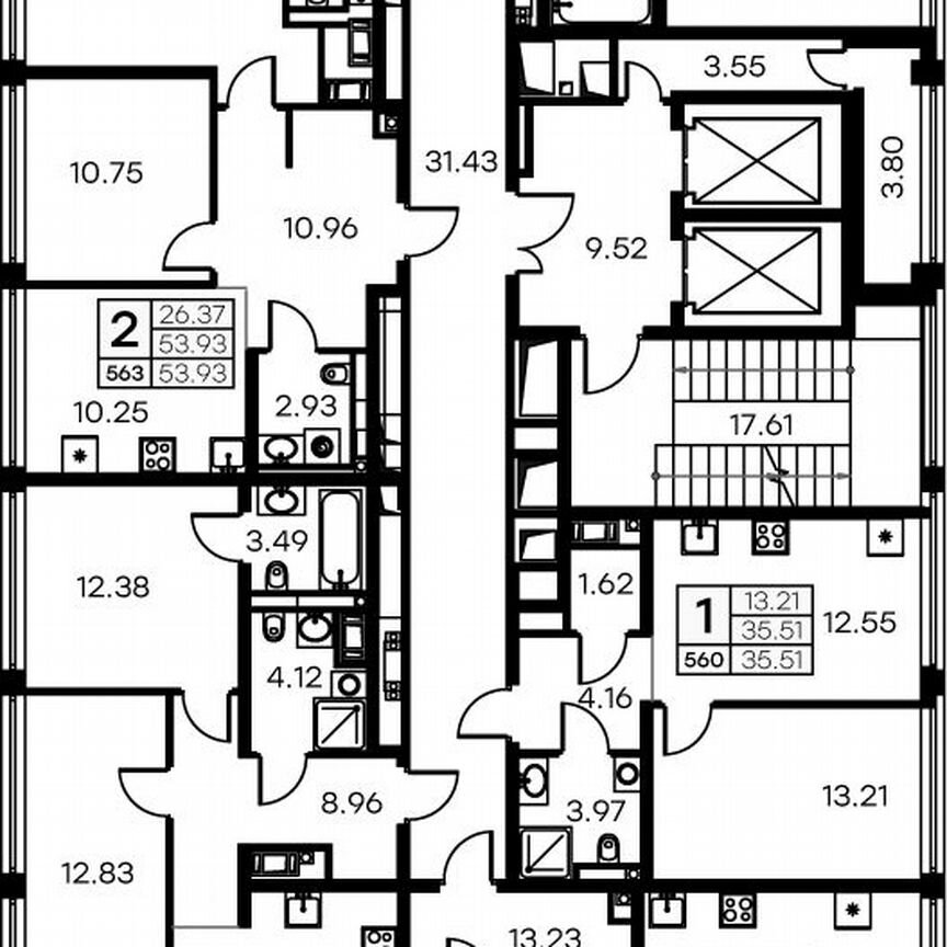 2-к. квартира, 55,3 м², 17/19 эт.