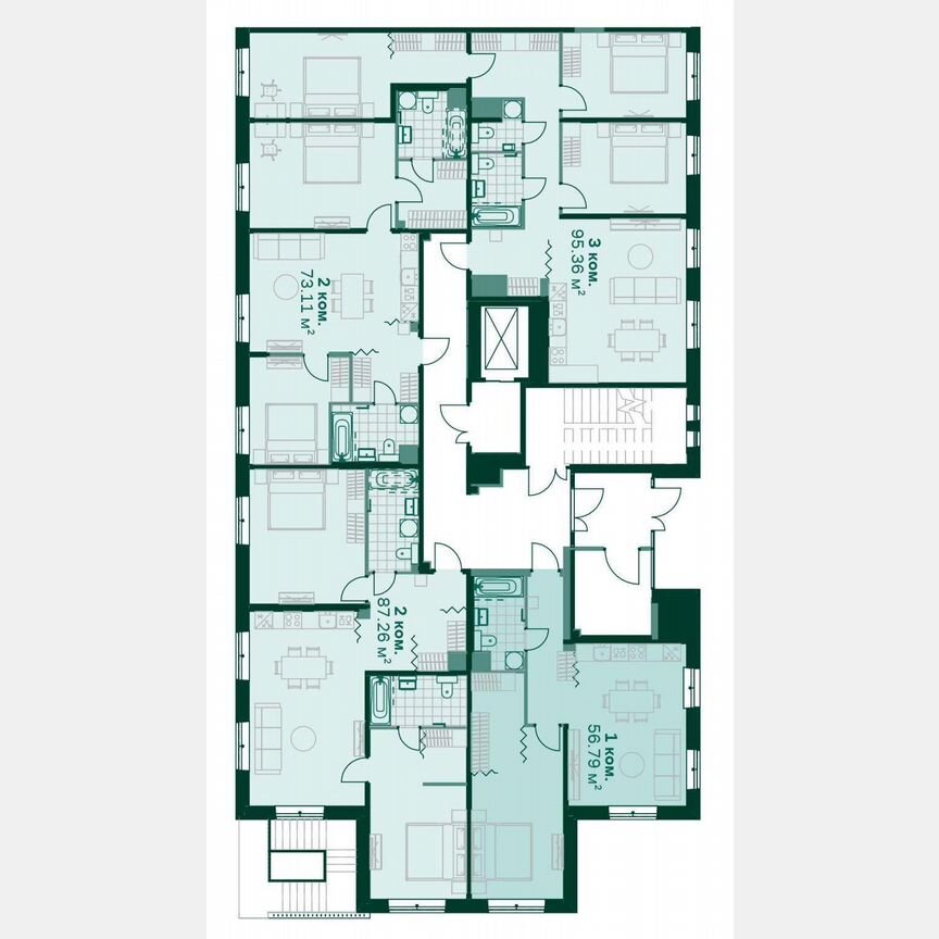 1-к. квартира, 56,6 м², 1/14 эт.