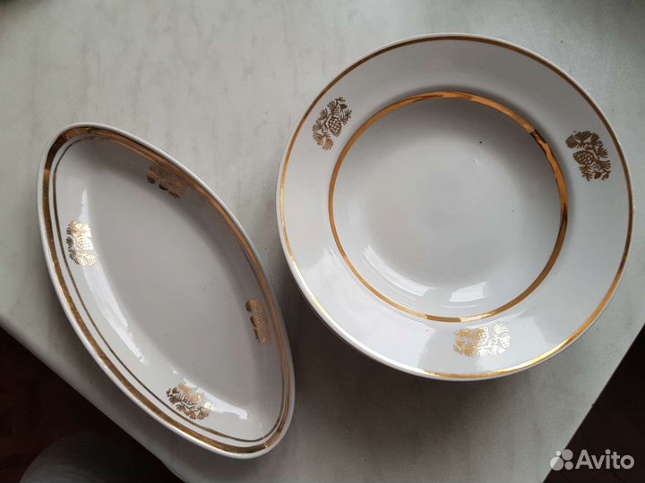 Селёдочница СССР фарфор и 5 тарелок