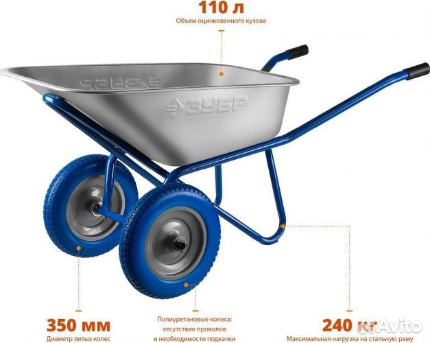 Тачка строительная зубр пт-300 профессионал двухк