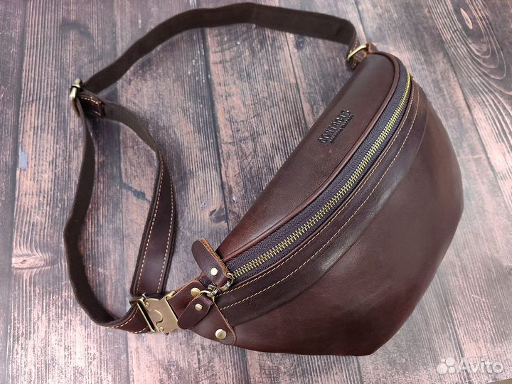 Сумка мужская на пояс бананка натуральная кожа