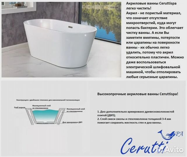 Акриловая ванна Cerutti d'iseo170II CT10509 170х75